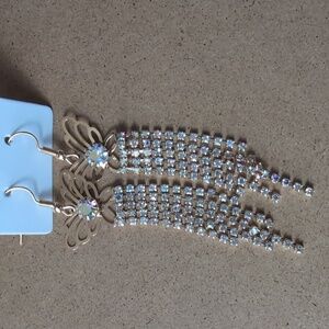 Gold Tassel Earrings witha AB Butterfly Design